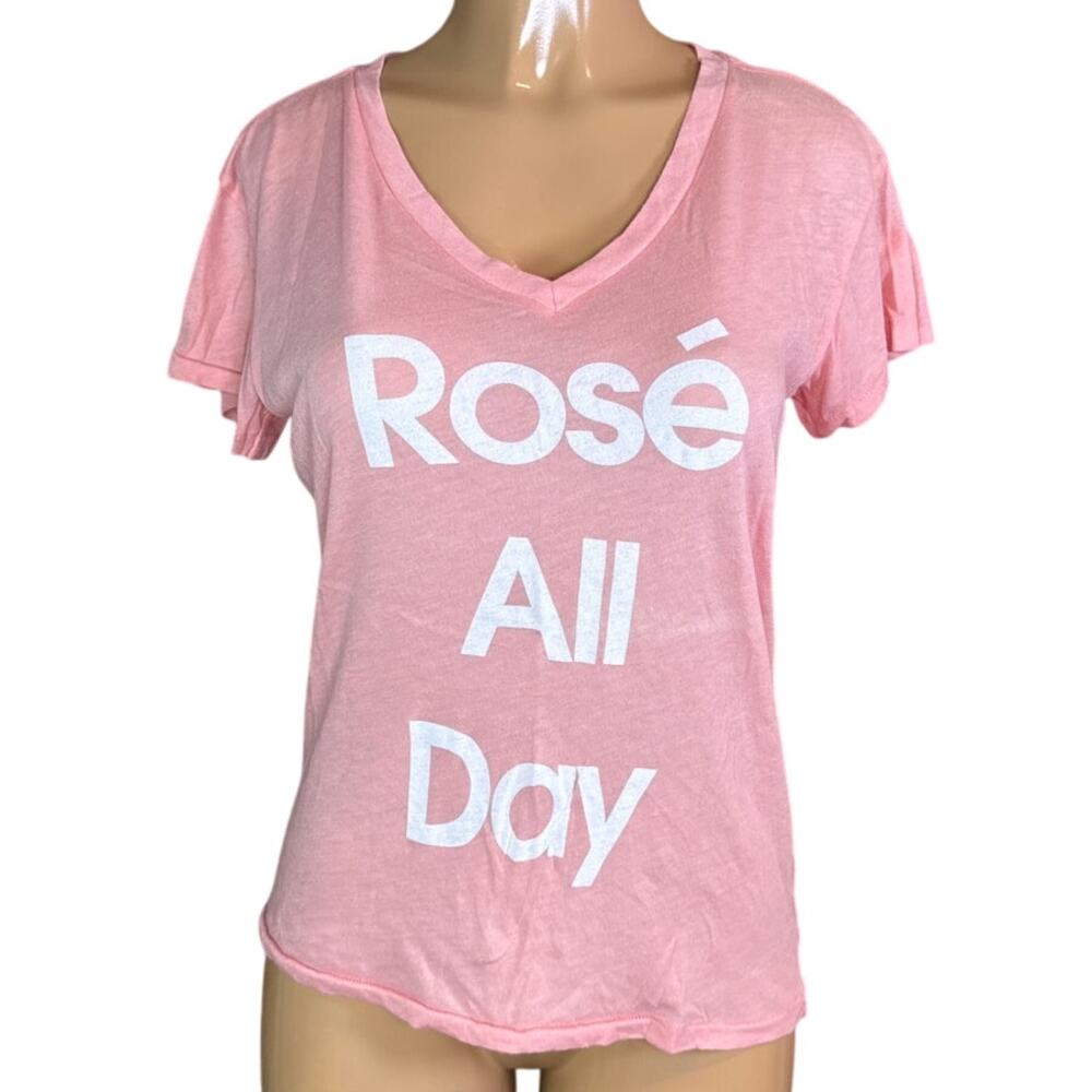 Wildfox Rose All Day Orange Short Sleeve V-Neck Shirt Size Small